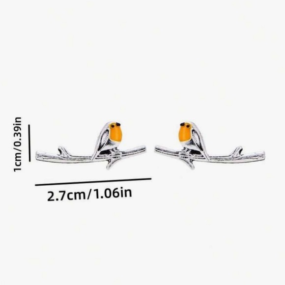 Any 4/$25! Silver Branch w/Orange Bird Crawler Earrings - Picture 4 of 6